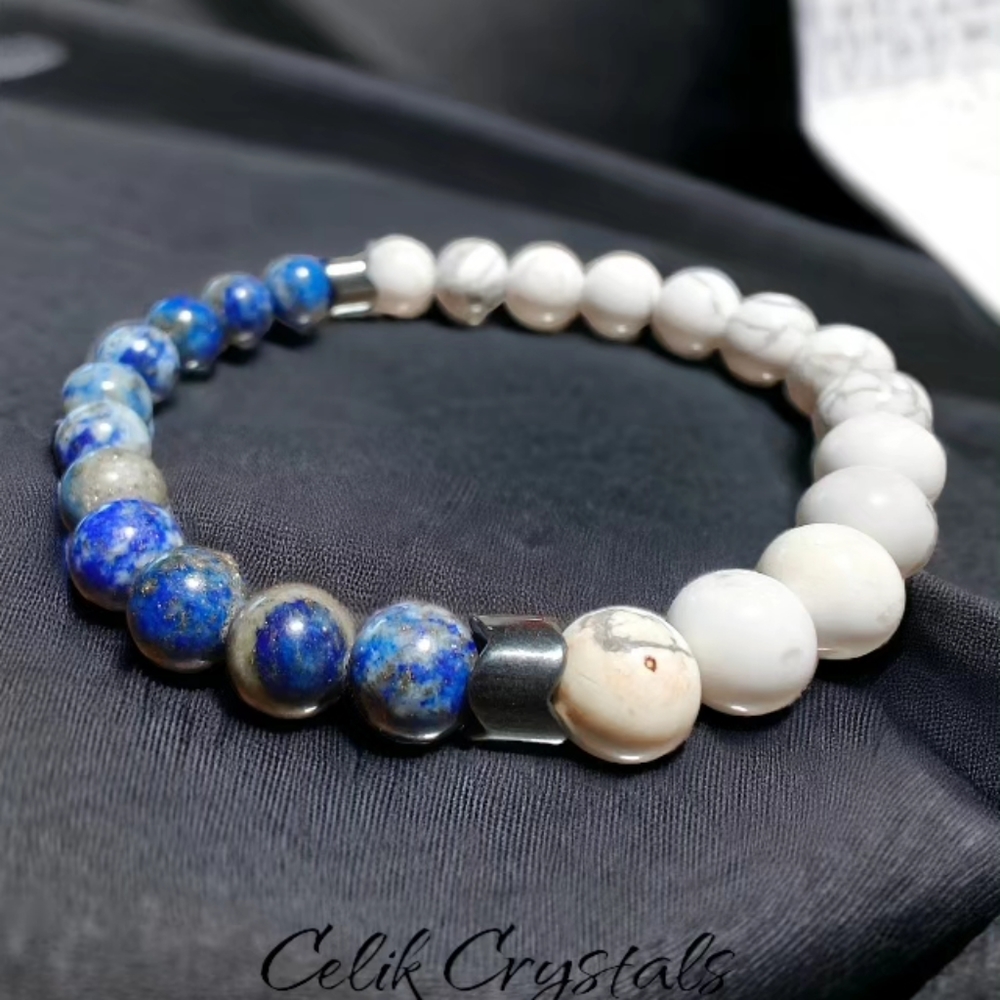 Lapis Lazuli & Howlite Bracelet Unisex Natural Stones 8mm